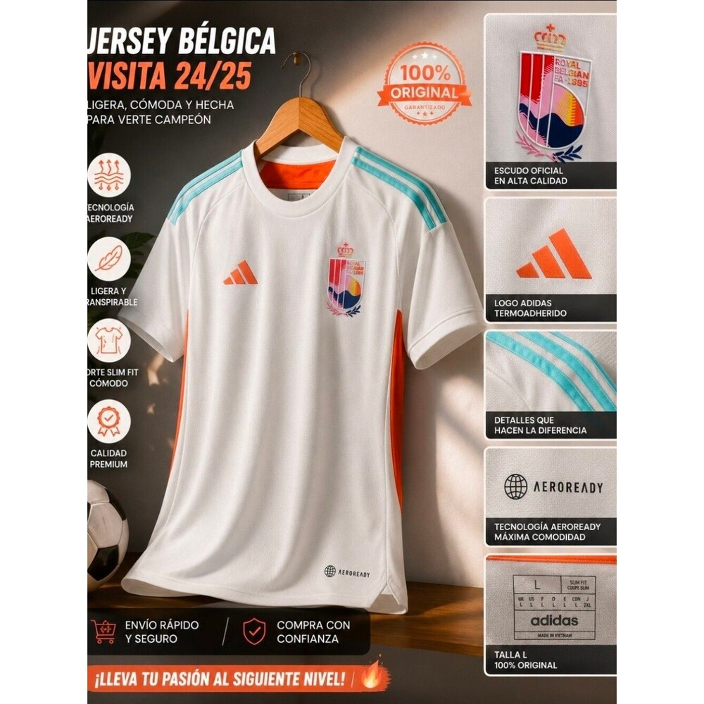 Adidas Belgium Away Jersey 2024/25 White Size L Aeroready Soccer Shirt